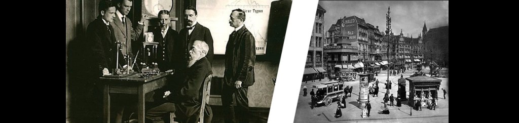 Wundt en su laboratorio con alumnos en la Alemania de finales del siglo XIX